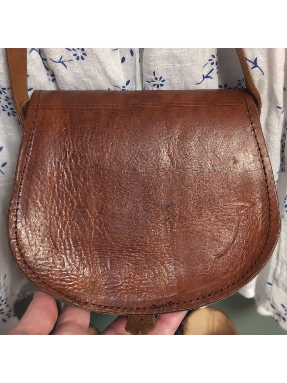 Tooled Mini Leather Vintage Buckled Saddle Bag - Picture 10 of 15